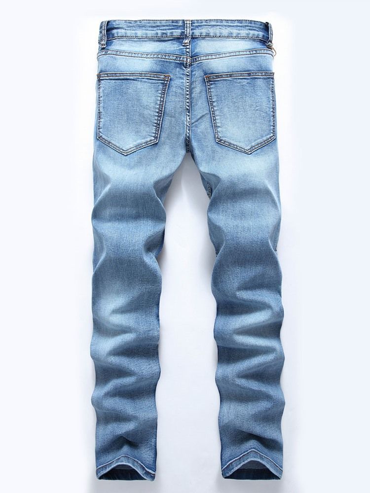 Pantalon En Denim Pour Hommes En Patchwork Mince Usé