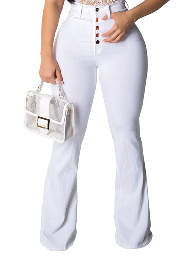 Pantalon Évasé Décontracté Blanc Uni À Boutons Pour Femmes