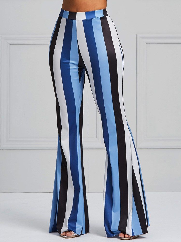 Pantalon Évasé À Rayures Verticales Color Block Pour Femme