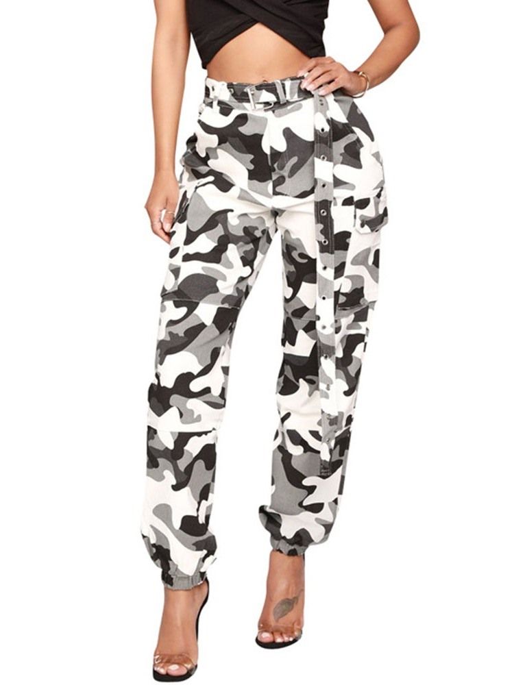 Pantalon Femme Ceinture Camouflage