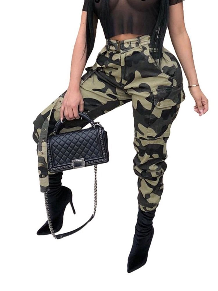 Pantalon Femme Ceinture Camouflage