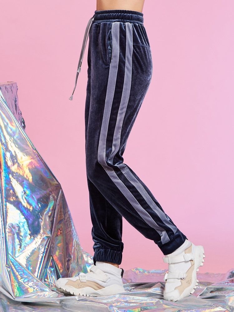 Pantalon Femme Pleine Longueur Unie À Taille Haute Et Élastiques