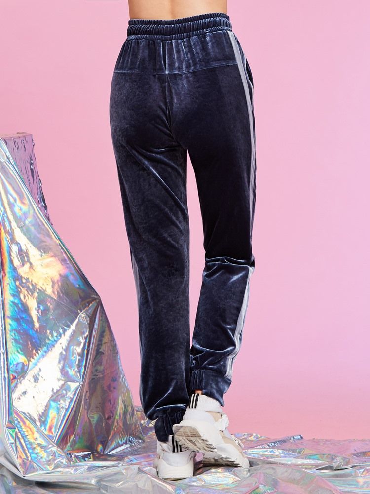 Pantalon Femme Pleine Longueur Unie À Taille Haute Et Élastiques