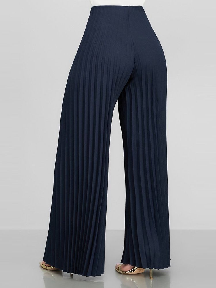 Pantalon À Jambes Larges Plissé Et Ample Uni Pleine Longueur Pour Femmes