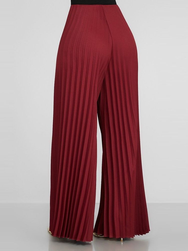 Pantalon À Jambes Larges Plissé Et Ample Uni Pleine Longueur Pour Femmes