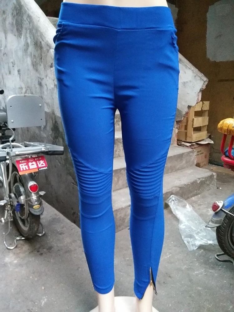 Pantalon Legging Uni Patchwork À Taille Moyenne Pour Femme