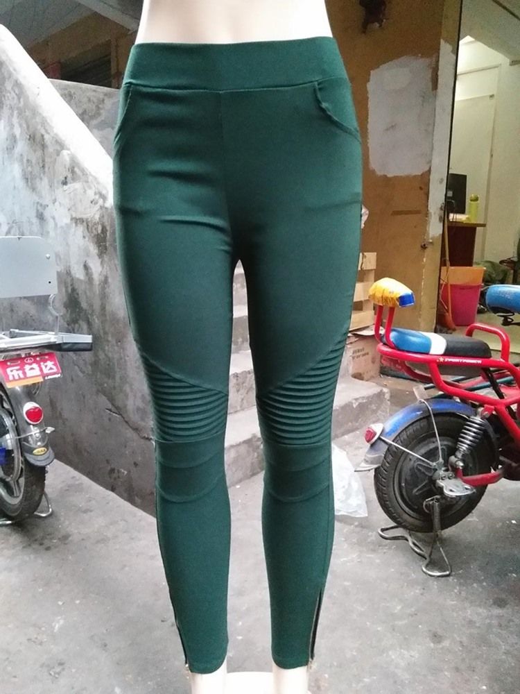 Pantalon Legging Uni Patchwork À Taille Moyenne Pour Femme