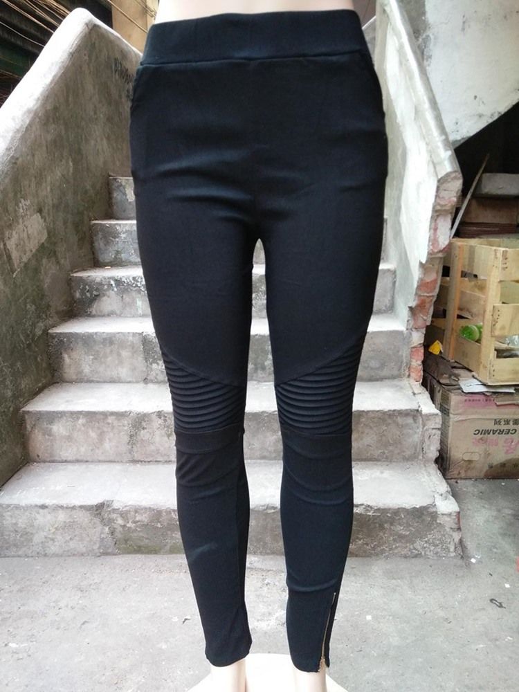 Pantalon Legging Uni Patchwork À Taille Moyenne Pour Femme