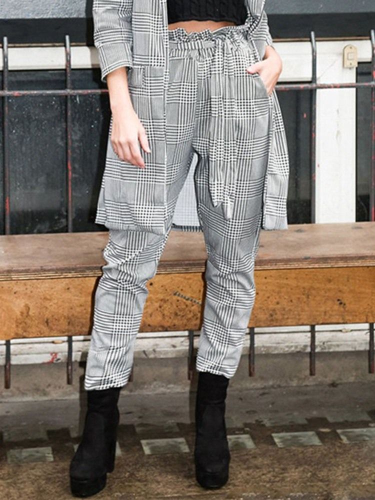 Pantalon Sarouel Imprimé Pied-de-poule Mince À La Cheville Pour Femme