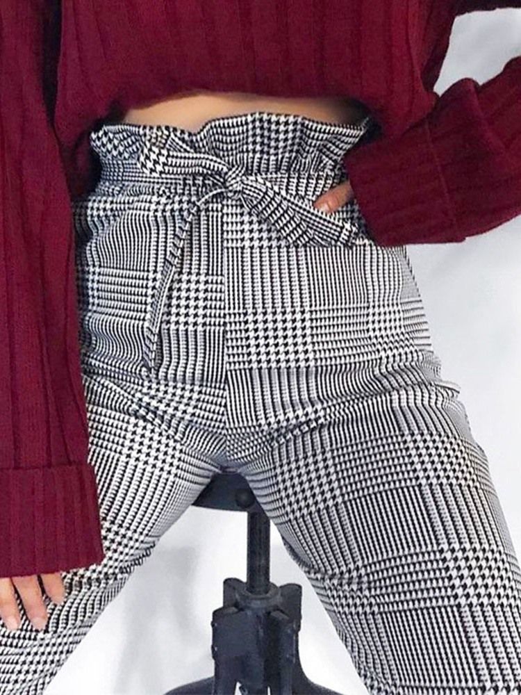 Pantalon Sarouel Imprimé Pied-de-poule Mince À La Cheville Pour Femme