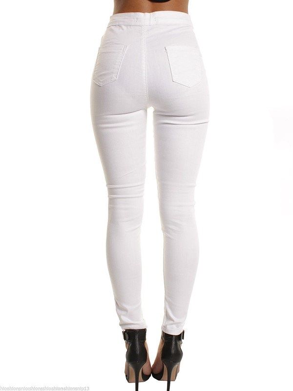 Pantalon Uni Slim Taille Mi-taille Pour Femme