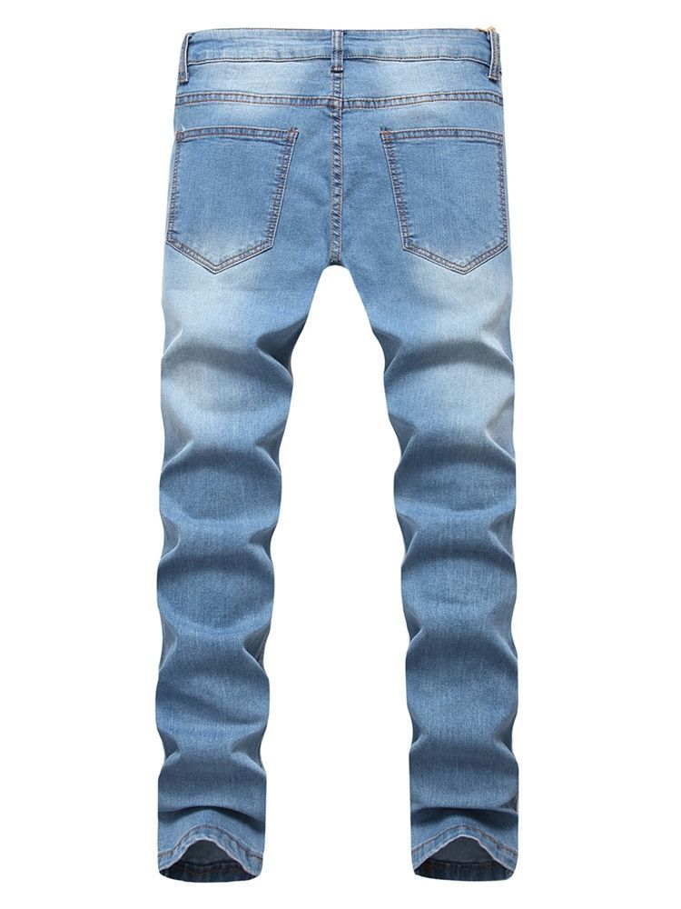 Pantalon Vogue Slim Pour Hommes En Denim De Coton Avec Fermeture Éclair Unie