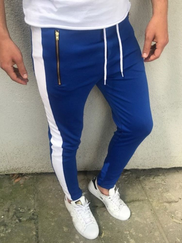 Zipper Color Block Pencil Pantalon Décontracté À Lacets À Taille Moyenne Pour Hommes