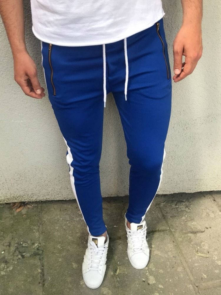 Zipper Color Block Pencil Pantalon Décontracté À Lacets À Taille Moyenne Pour Hommes