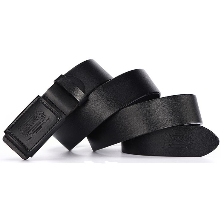 Ceinture À Boucle Lisse En Cuir Véritable Haut De Gamme Sans Allergènes Pour Hommes