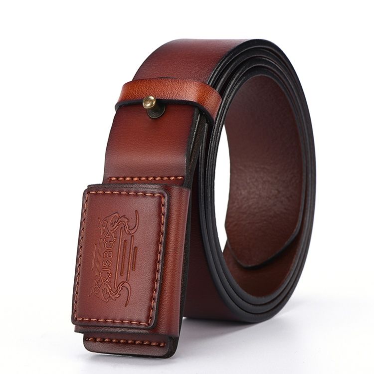 Ceinture À Boucle Lisse En Cuir Véritable Haut De Gamme Sans Allergènes Pour Hommes