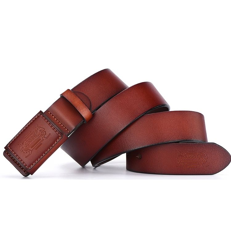 Ceinture À Boucle Lisse En Cuir Véritable Haut De Gamme Sans Allergènes Pour Hommes