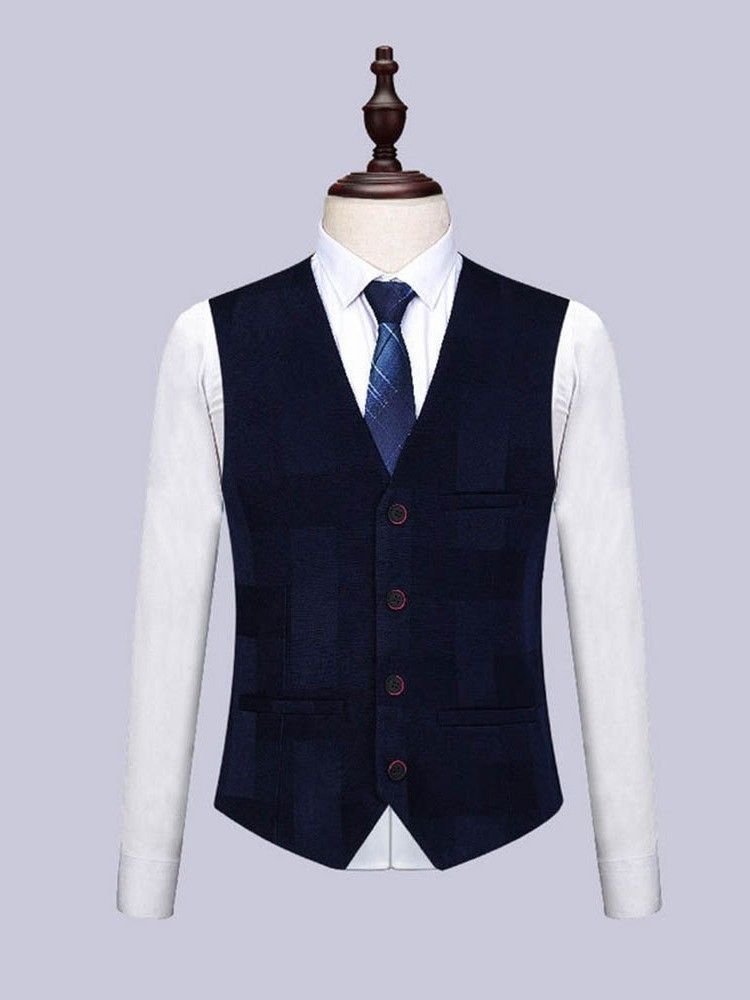 Blazer À Carreaux Simple Boutonnage Pantalon Gilet Costume Décontracté Pour Hommes