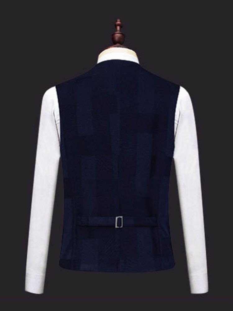 Blazer À Carreaux Simple Boutonnage Pantalon Gilet Costume Décontracté Pour Hommes