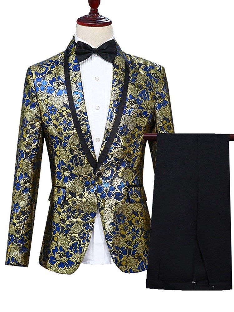 Châle Col Châle Floral Blazer Pantalon Costumes De Bal Pour Hommes