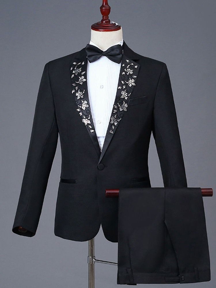 Costume De Robe De Soirée Décontractée Pour Hommes Avec Broderie Florale Et Revers Crantés