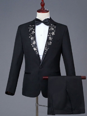 Costume De Robe De Soirée Décontractée Pour Hommes Avec Broderie Florale Et Revers Crantés