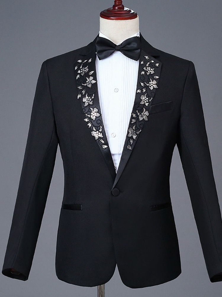 Costume De Robe De Soirée Décontractée Pour Hommes Avec Broderie Florale Et Revers Crantés