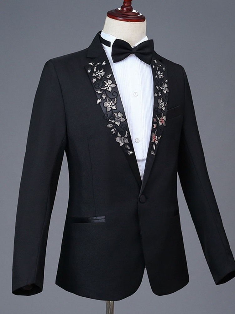 Costume De Robe De Soirée Décontractée Pour Hommes Avec Broderie Florale Et Revers Crantés