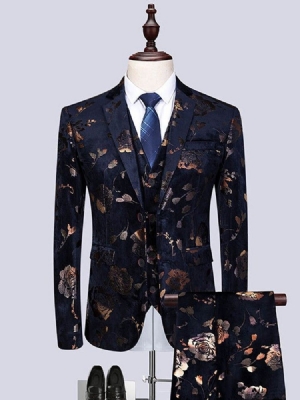 Costume De Robe De Soirée Décontractée Pour Hommes À Imprimé Floral 3 Pièces