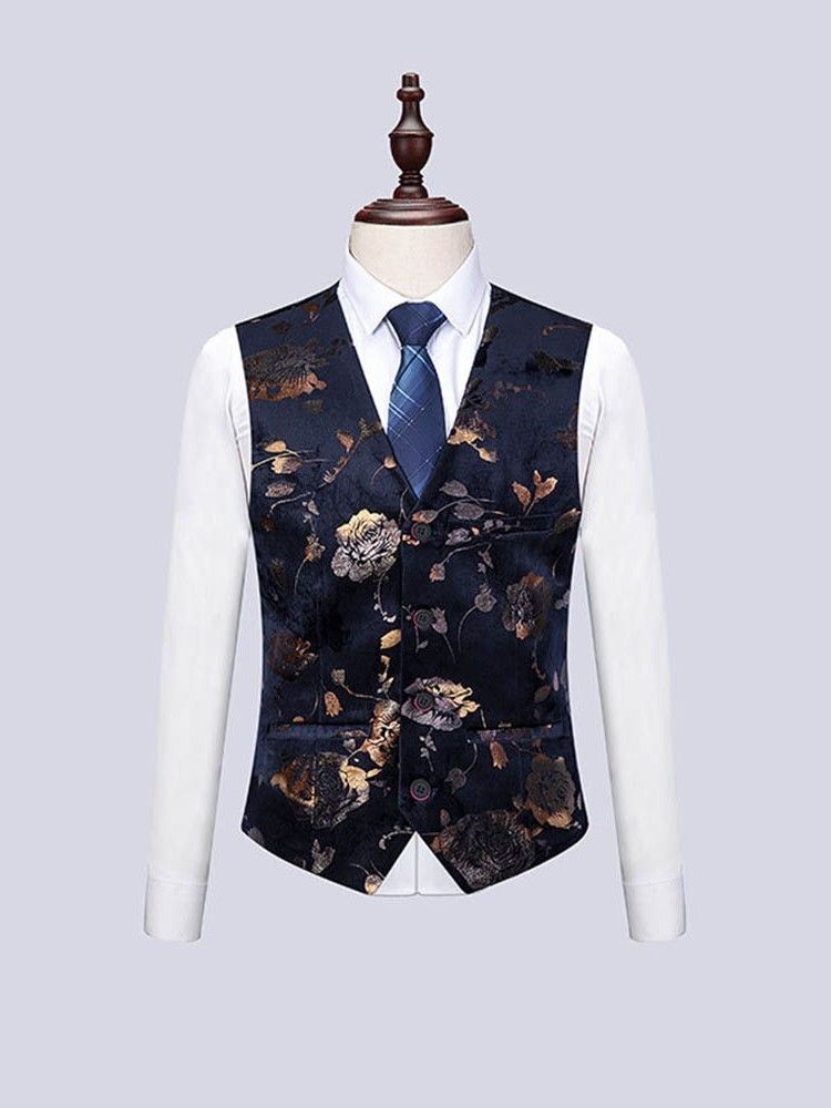 Costume De Robe De Soirée Décontractée Pour Hommes À Imprimé Floral 3 Pièces