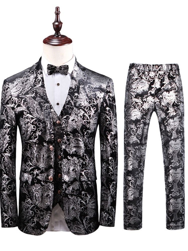 Costume De Robe De Soirée Décontractée Pour Hommes À Imprimé Floral 3 Pièces