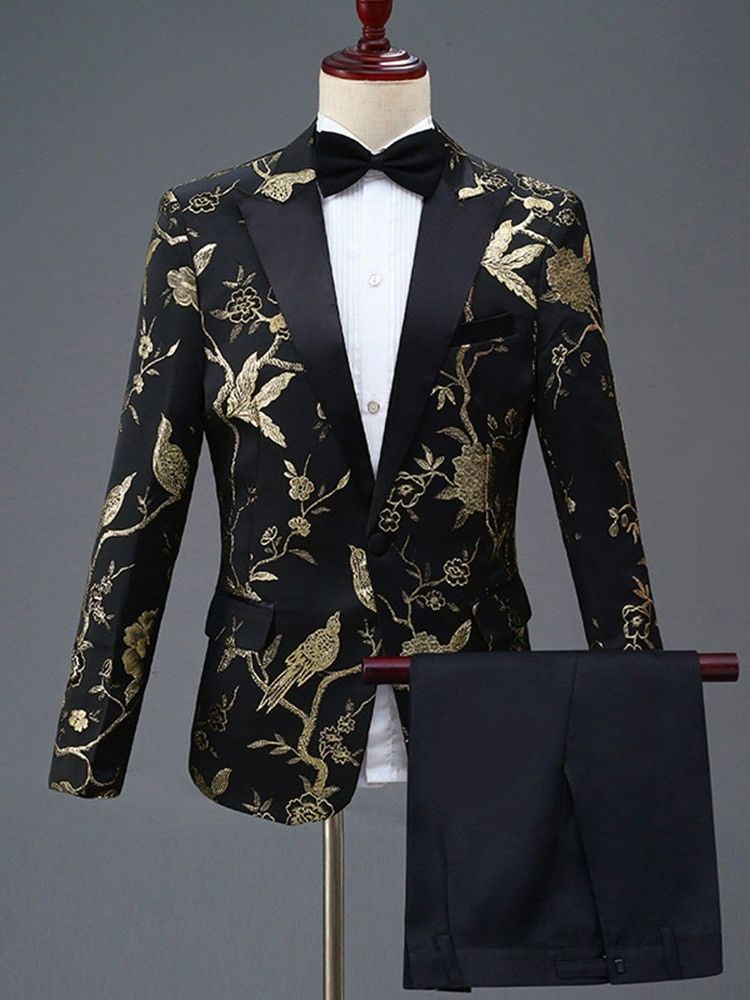 Costume De Soirée Pour Homme À Un Bouton Avec Broderie Florale