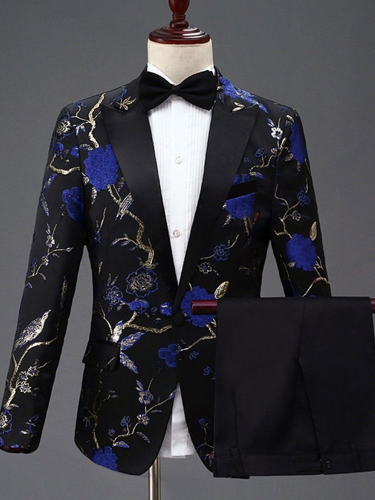 Costume De Soirée Pour Homme À Un Bouton Avec Broderie Florale