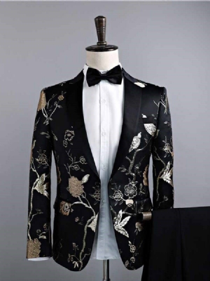 Costumes De Mariage Décontractés Pour Hommes À Imprimé Floral Noir