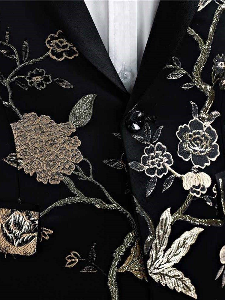 Costumes De Mariage Décontractés Pour Hommes À Imprimé Floral Noir