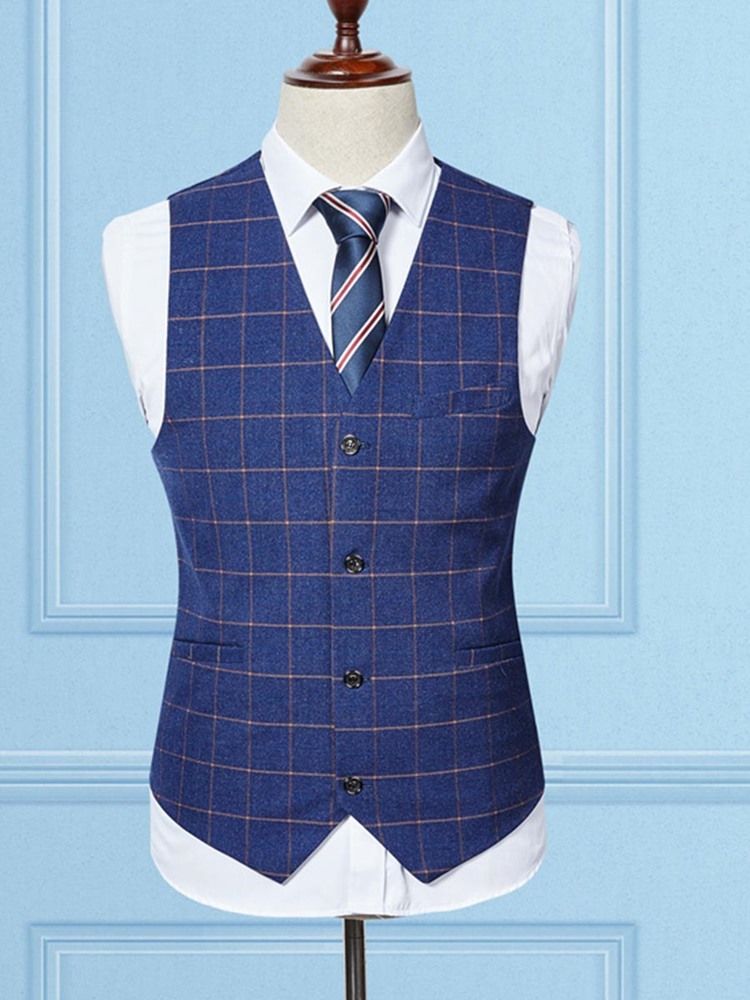 Plaid Blazer Pantalon Gilet Costume Homme