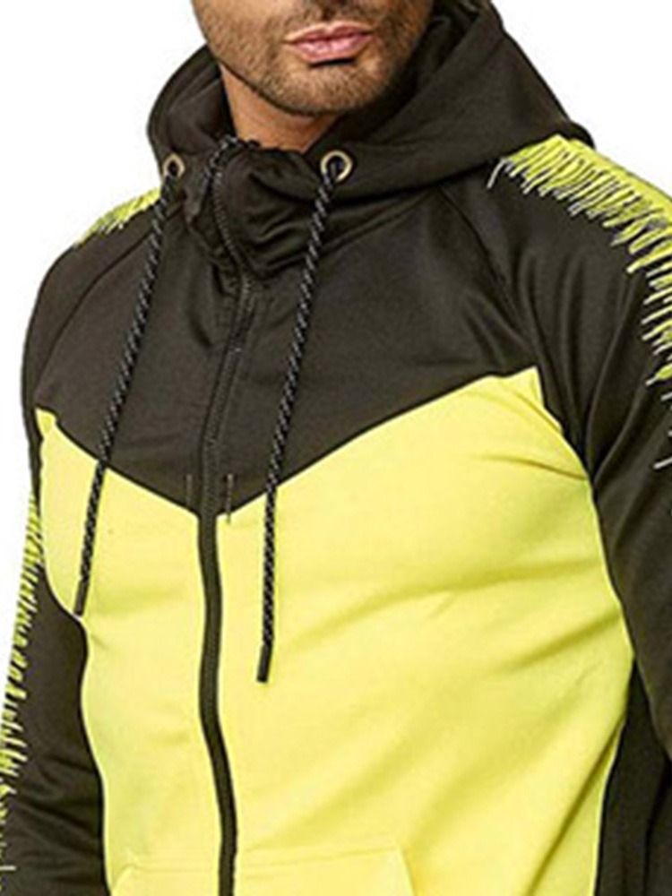 Sweat À Capuche Color Block Tenue À Glissière Pour Hommes