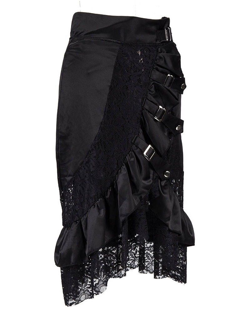 Costume D'halloween Pour Femme Jupe Taille Haute Asymétrique Falbala Mi-mollet