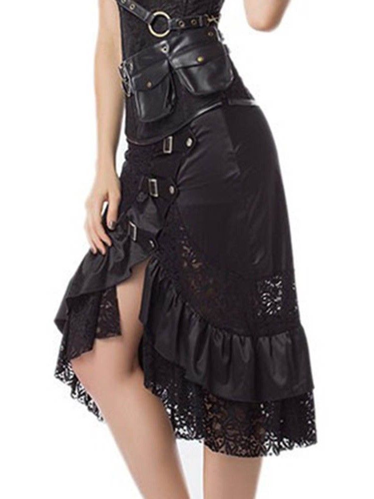 Costume D'halloween Pour Femme Jupe Taille Haute Asymétrique Falbala Mi-mollet