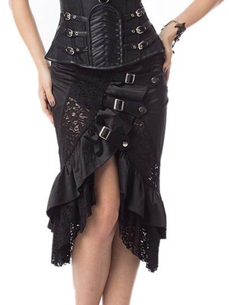 Costume D'halloween Pour Femme Jupe Taille Haute Asymétrique Falbala Mi-mollet