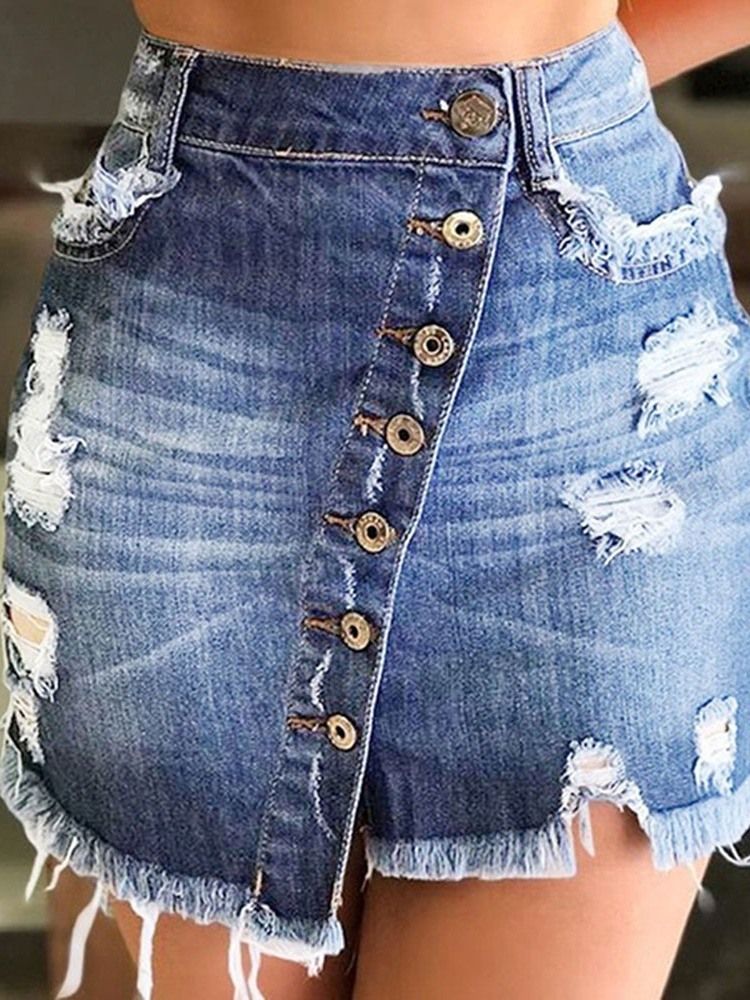 Jupe Asymétrique Taille Haute En Denim Uni Pour Femme