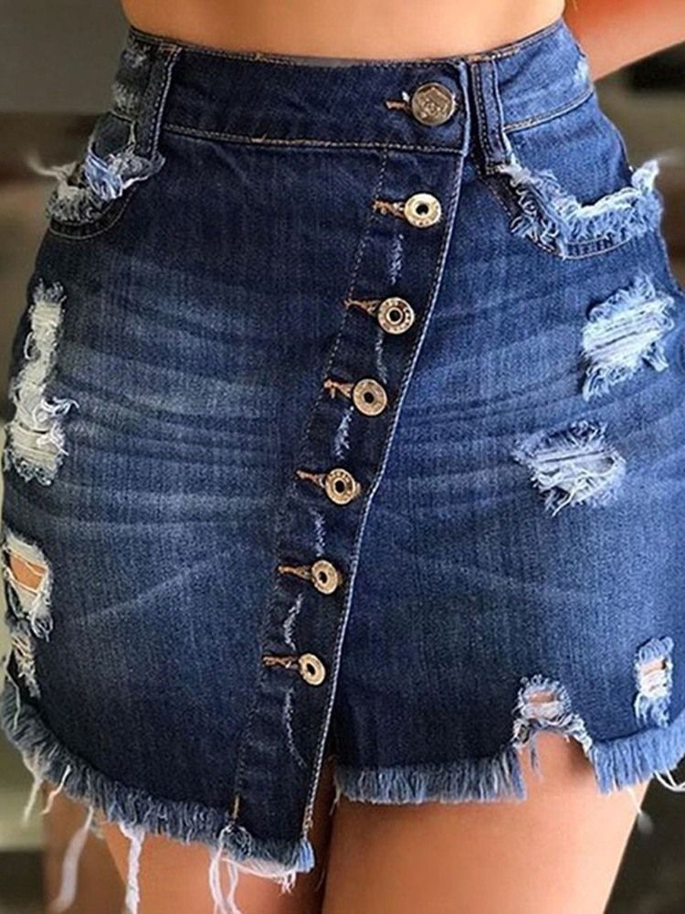 Jupe Asymétrique Taille Haute En Denim Uni Pour Femme