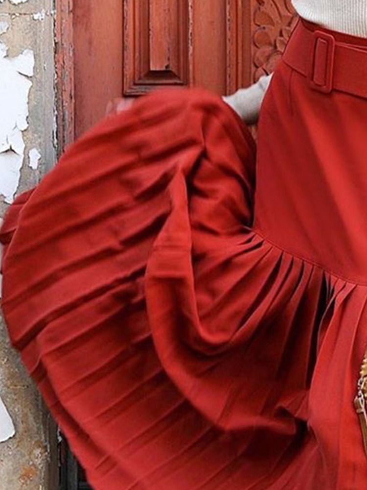 Jupe Plissée Taille Haute Unie Longueur Au Sol Pour Femmes