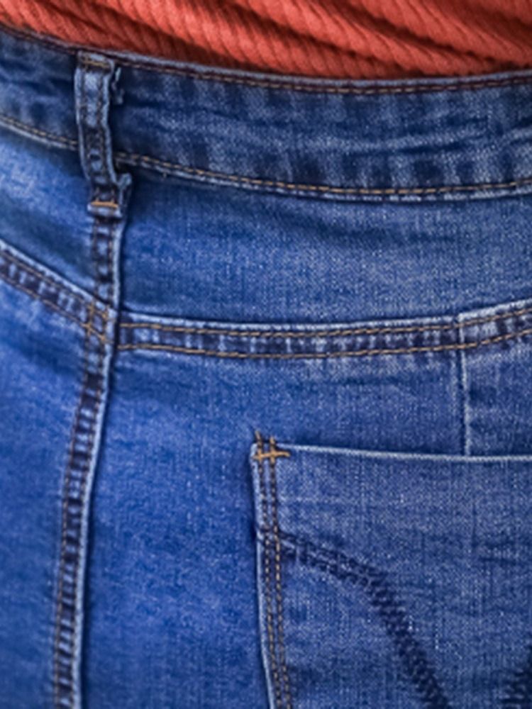 Jupe Taille Haute En Jean Avec Poche Unie Sirène Pour Femme