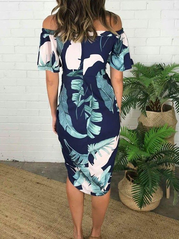 Robe Asymétrique Régulière À Manches Courtes Et À Épaules Dénudées Pour Femmes