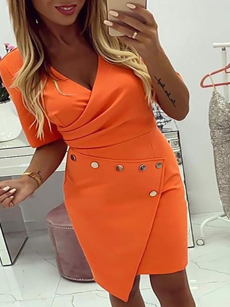 Robe Asymétrique À Taille Standard Et À Manches Courtes Pour Femmes