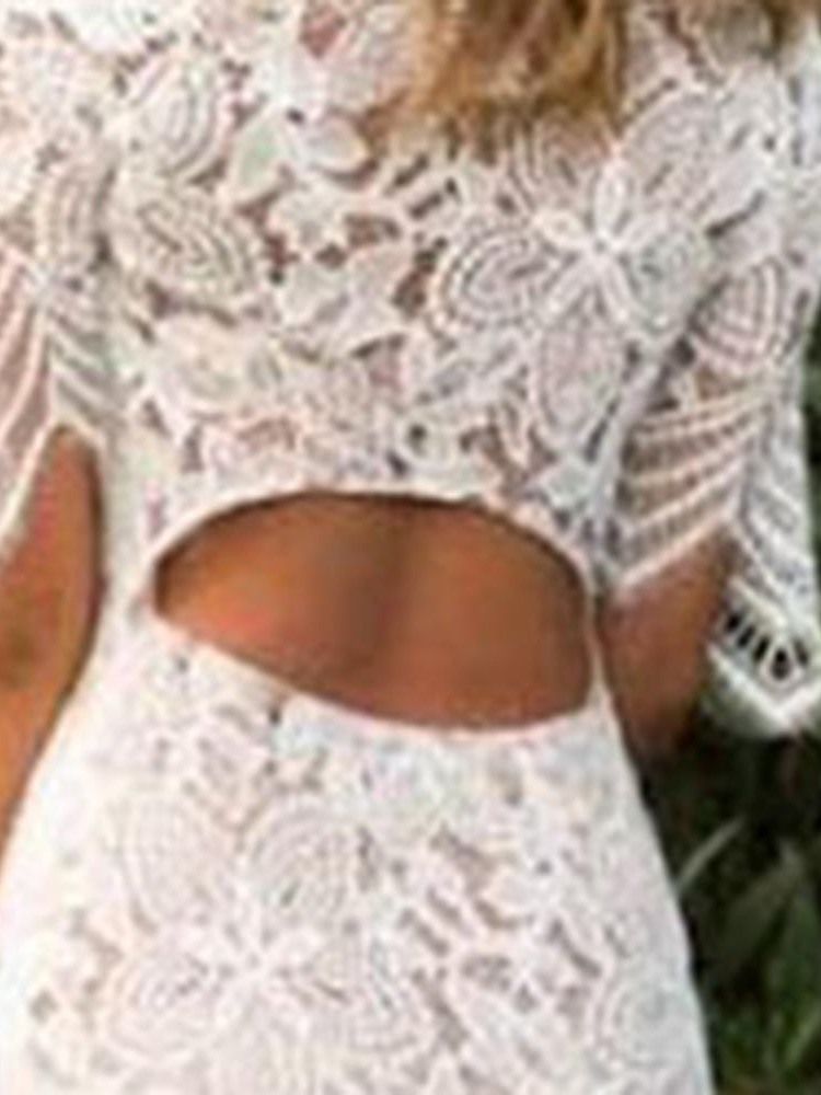 Robe Blanche Asymétrique En Dentelle À Col Rond Et Manches Courtes Pour Femmes