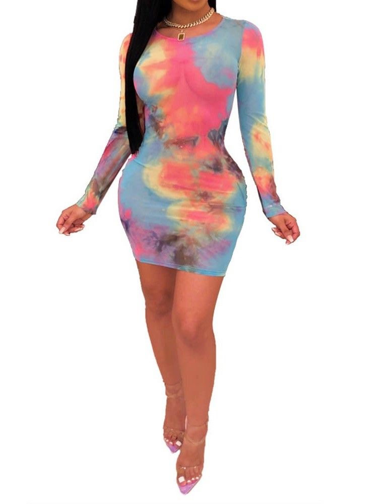 Robe À Col Rond Tie-dye Au-dessus Du Genou Pour Femme