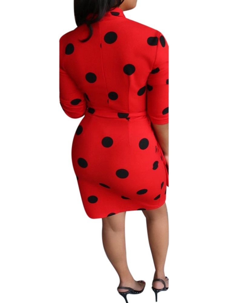 Robe D'automne À Manches À Pois Et À Col En V Pour Femmes