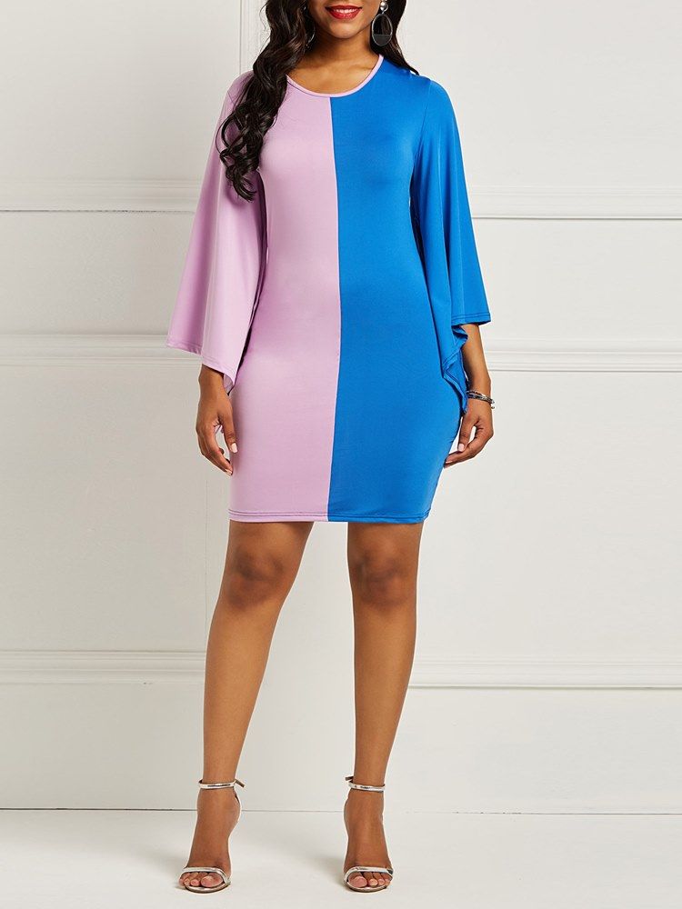 Robe Pour Femmes À Blocs De Couleurs À Manches Longues